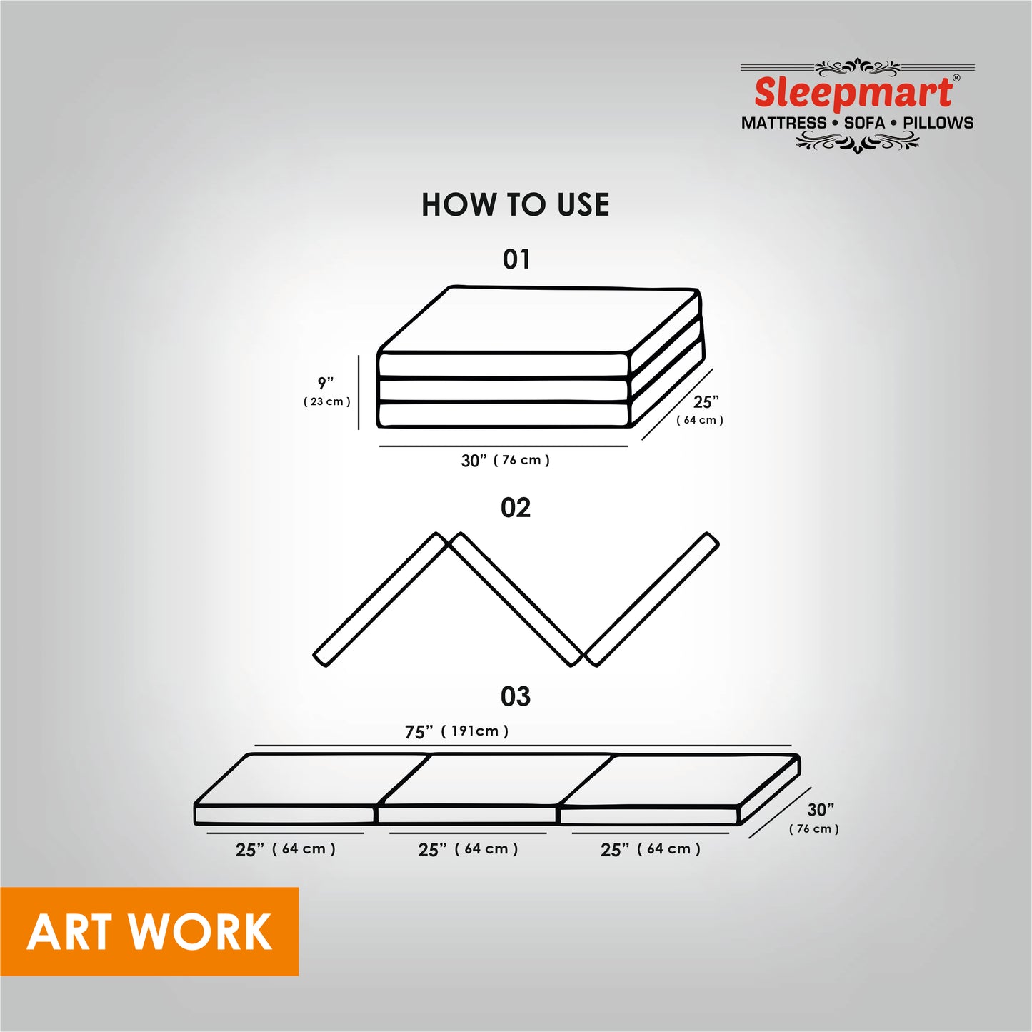 SLEEPMART THREE FOLD MATTRESS, THICKNESS 3" HR FOAM KNITTED FABRIC FOLDING MATTRESS