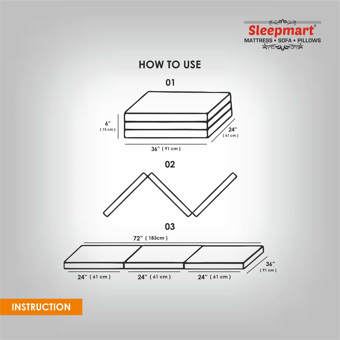 SLEEPMART THREE FOLD MATTRESS, THICKNESS 3" ONLY FOAM FOLDING MATTRESS