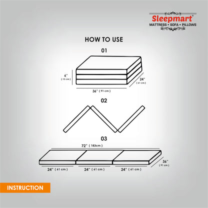 SLEEPMART THREE FOLD MATTRESS, THICKNESS 3" ONLY  FOAM  FOLDING MATTRESS