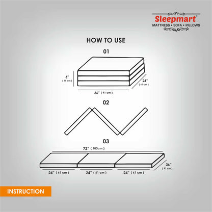 SLEEPMART THREE FOLD MATTRESS, THICKNESS 3"  ONLY  FOAM  FOLDING MATTRESS